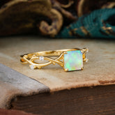 Princess Cut 1 Carat Opal Engagement Ring Nature Inspired Twisted Infinity Leaf Ring